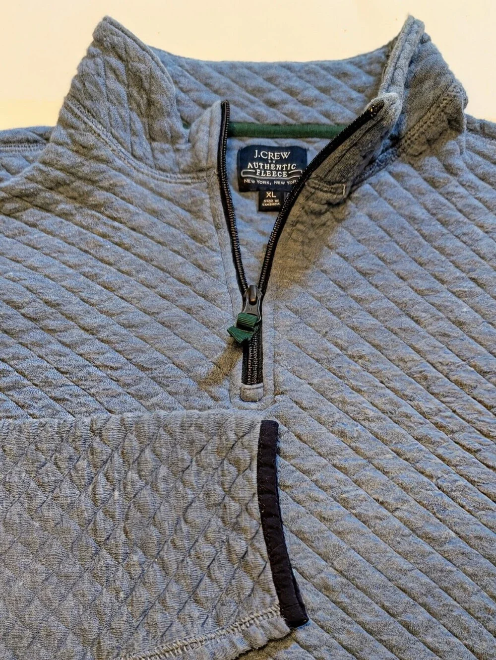 J. Crew Quilted Quarter Zip Sweatshirt Men's XL Slate Blue 100% Cotton